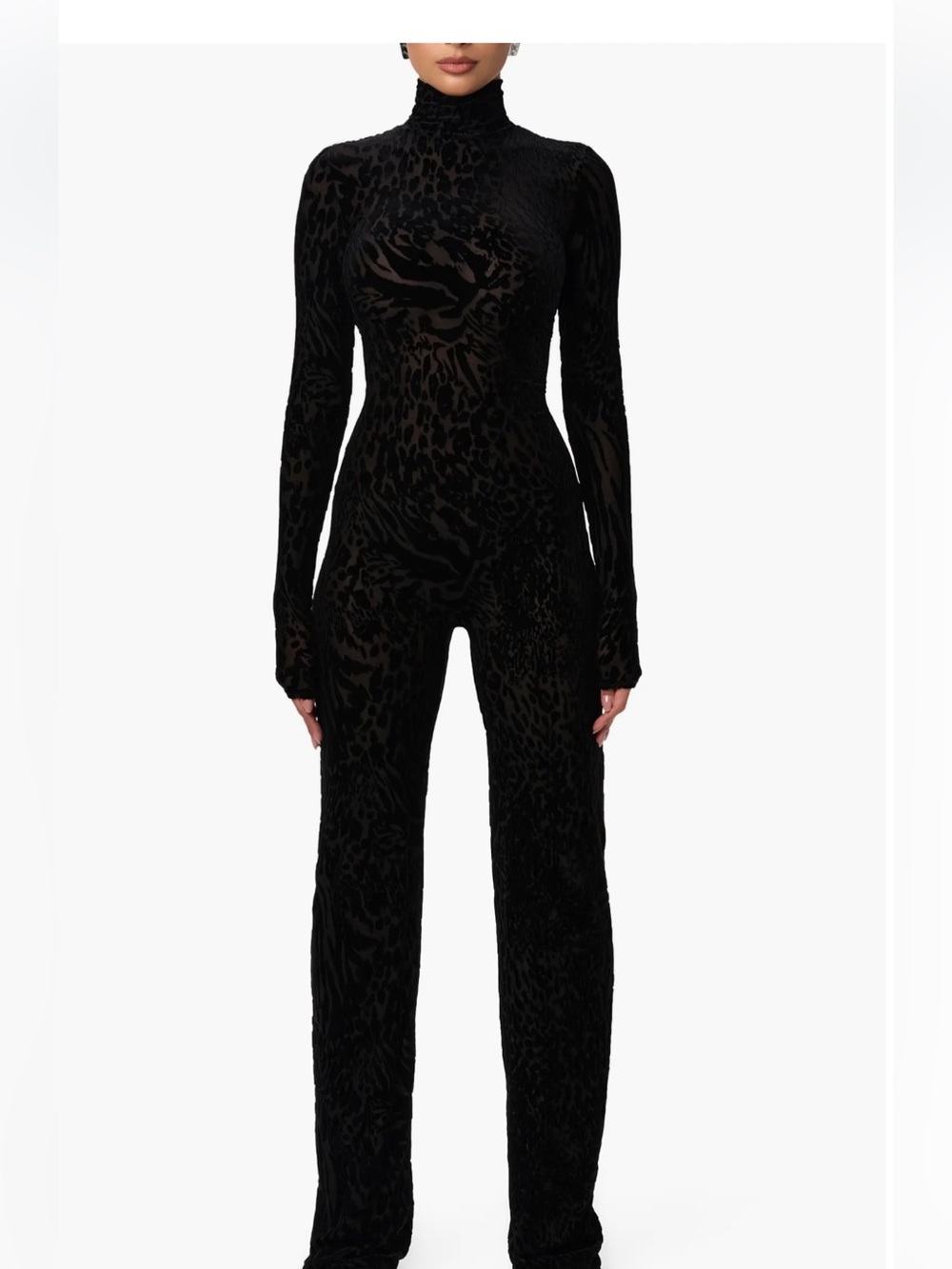 Naked Wardrobe Black Burnout Long Sleeve Jumpsuit XL